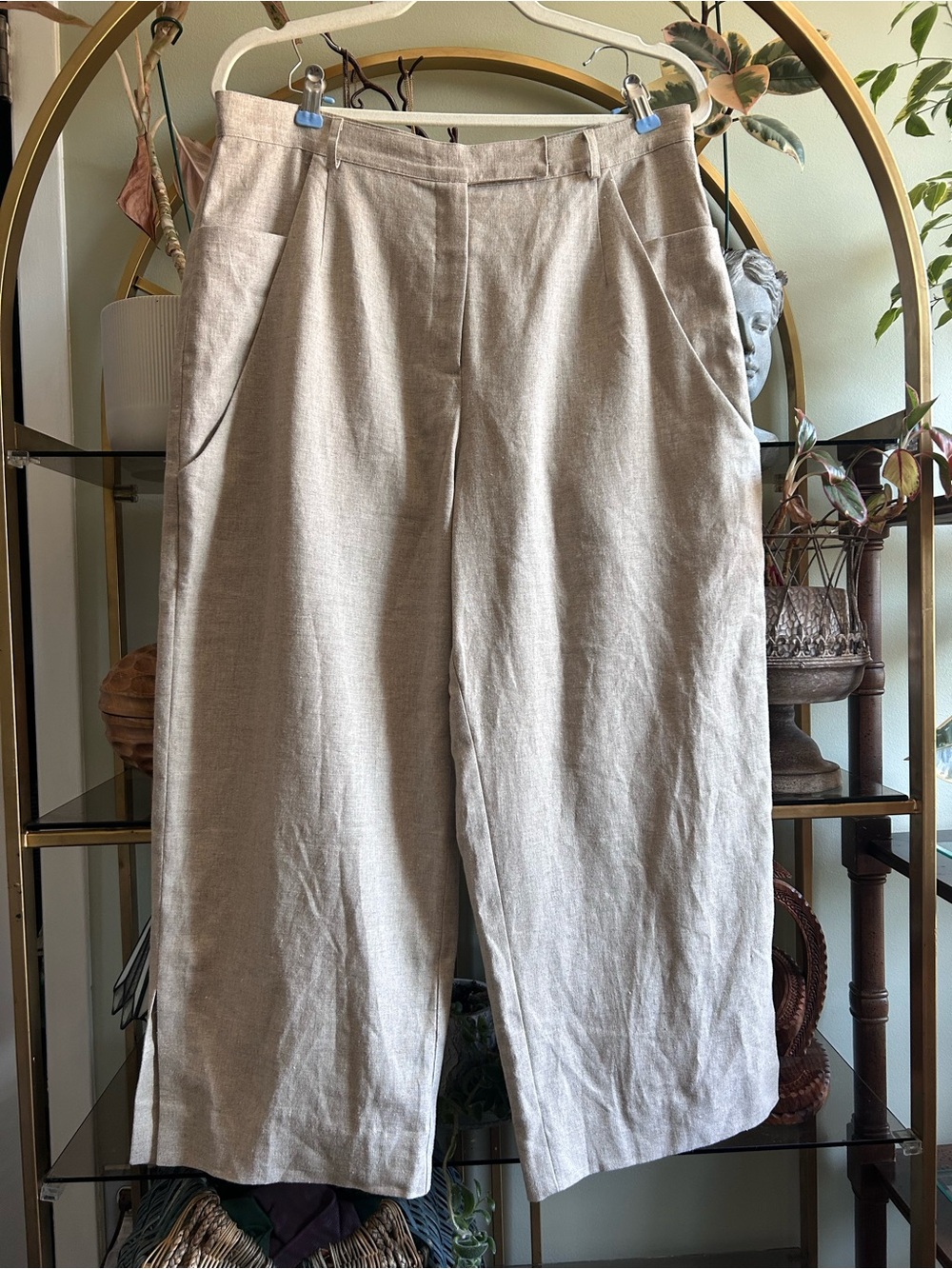 Eenvoud 100% linen cream pleated wide leg capris- coastal, resort sz large
